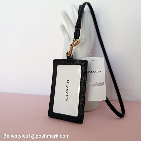 COACH Lanyard ID Crossgrain Leather w Lightweight Thin Strap- Black⭐ - Picture 4 of 13